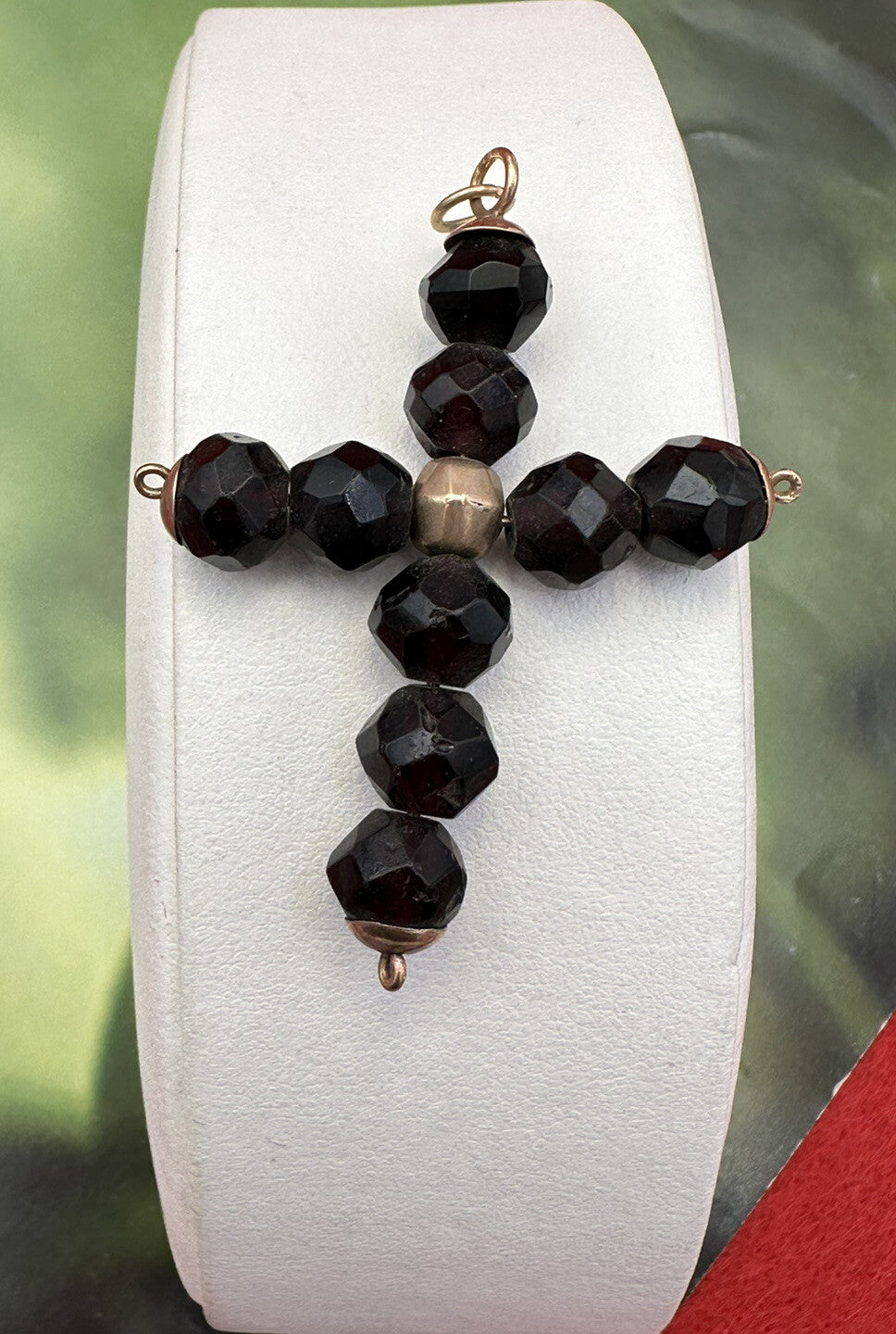 Croce borbonica in oro rosso 6/7 kt con paste vitree bordeaux, fine '800 – foto 6