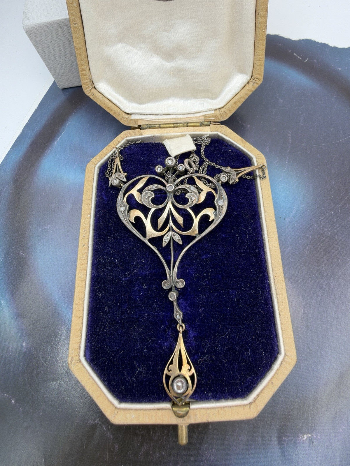 Collana con pendente antico in oro 12 kt, argento e diamanti taglio rosa – foto 16