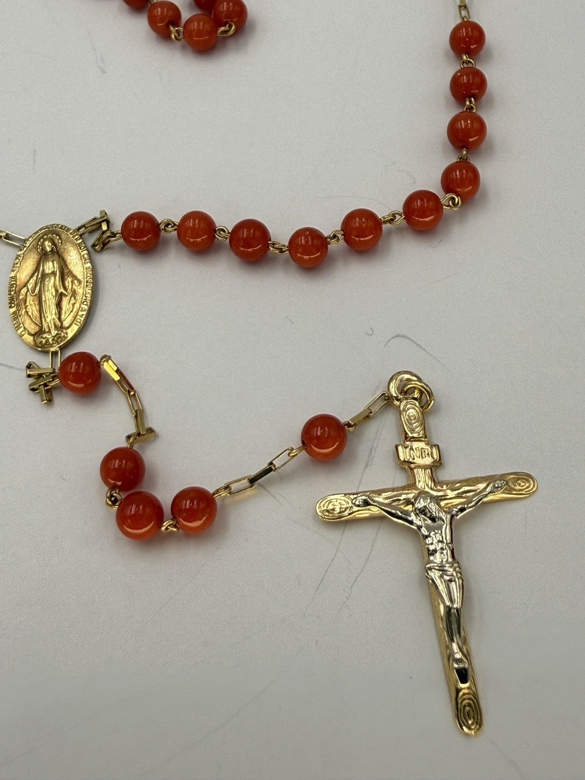 Rosario in oro 18 kt con corallo rosso mediterraneo – foto 2