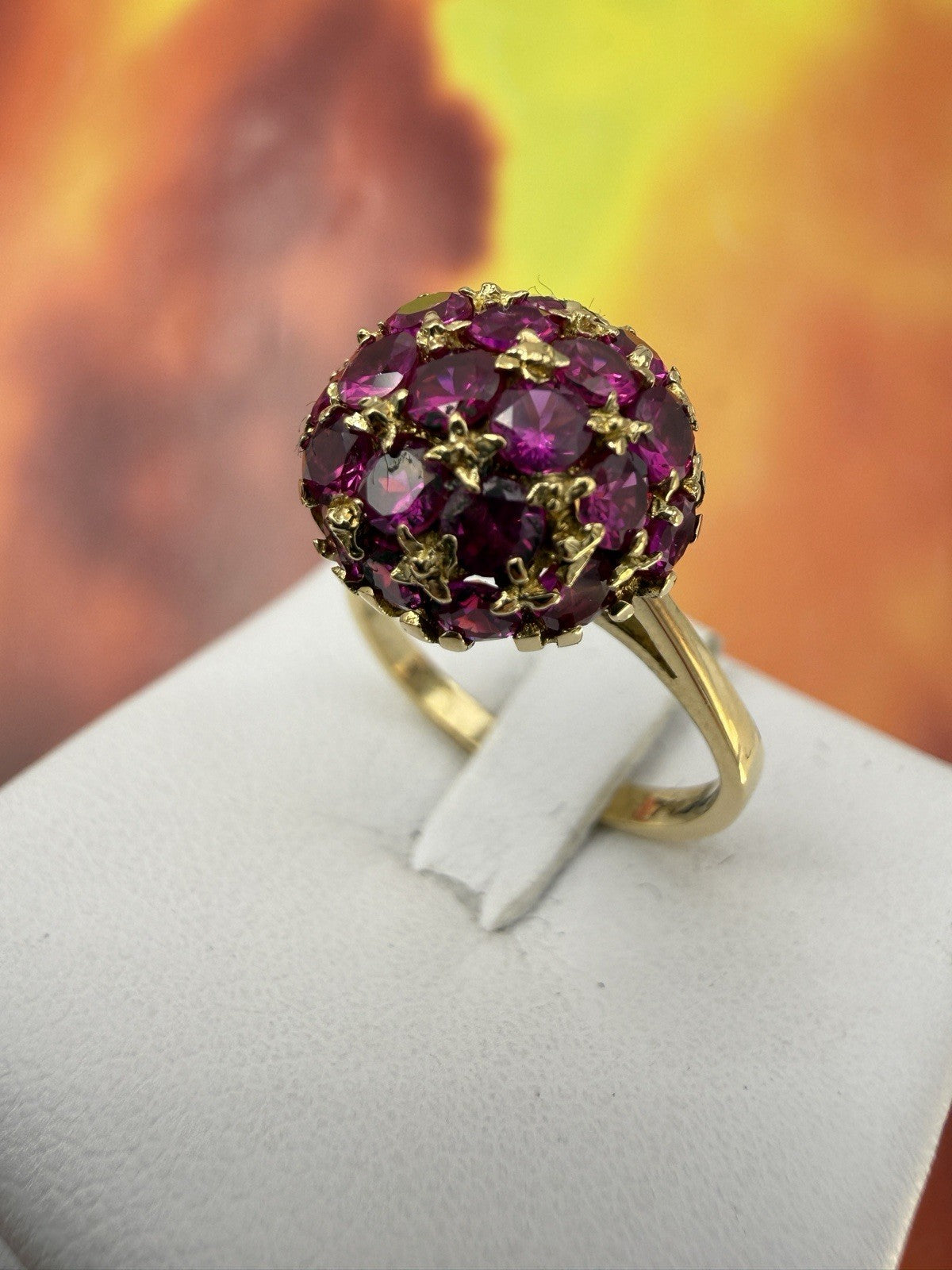 Anello a sfera vintage in oro 18 kt con rubini sintetici, anni '70 – foto 9