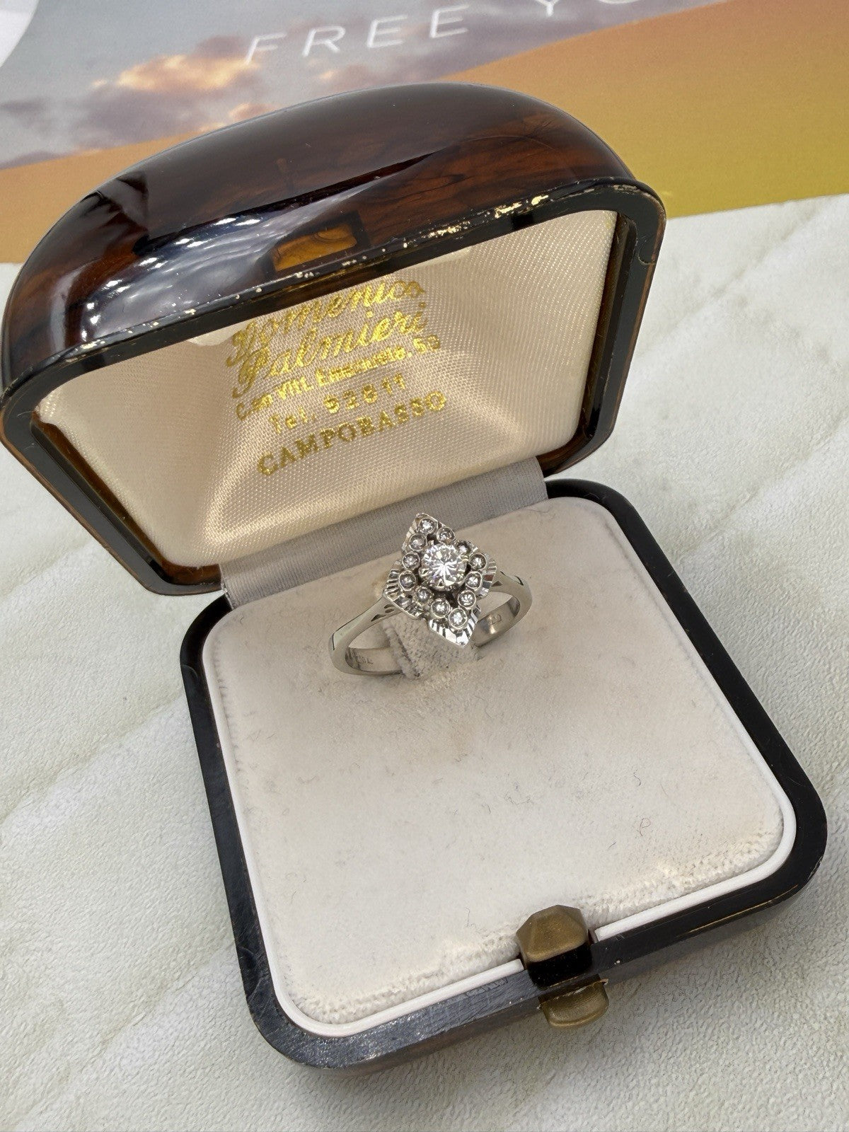 Anello da fidanzamento vintage in oro bianco 18 kt con brillanti, anni '70 – foto 10