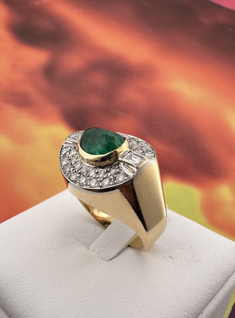 Anello a fascia in oro 18 kt con smeraldo cabochon e diamanti, anni '90 – foto 11