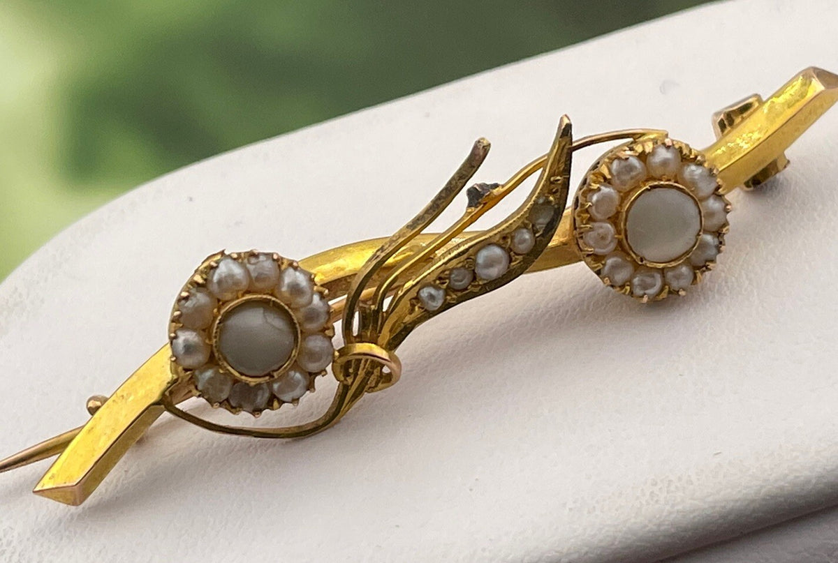Spilla antica in oro rosso 6/7 kt con piccole perle, fine '800 – foto 8