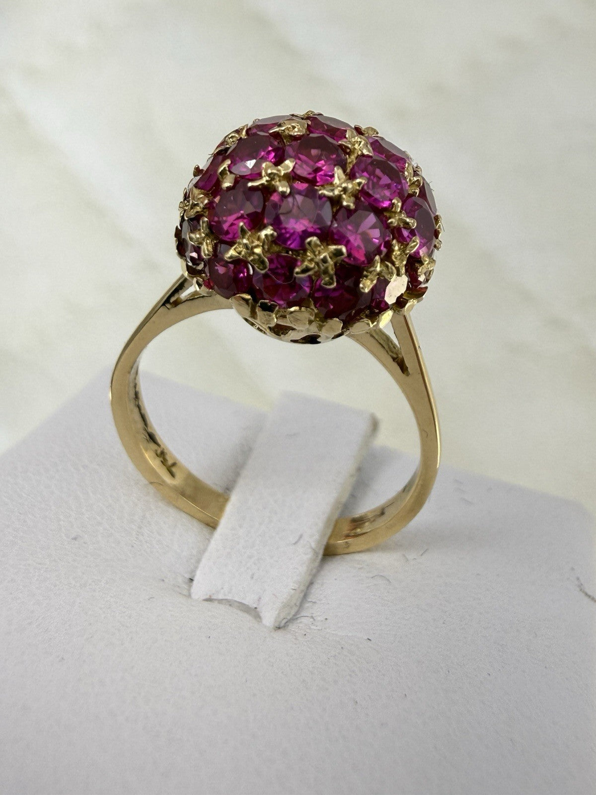 Anello a sfera vintage in oro 18 kt con rubini sintetici, anni '70 – foto 18