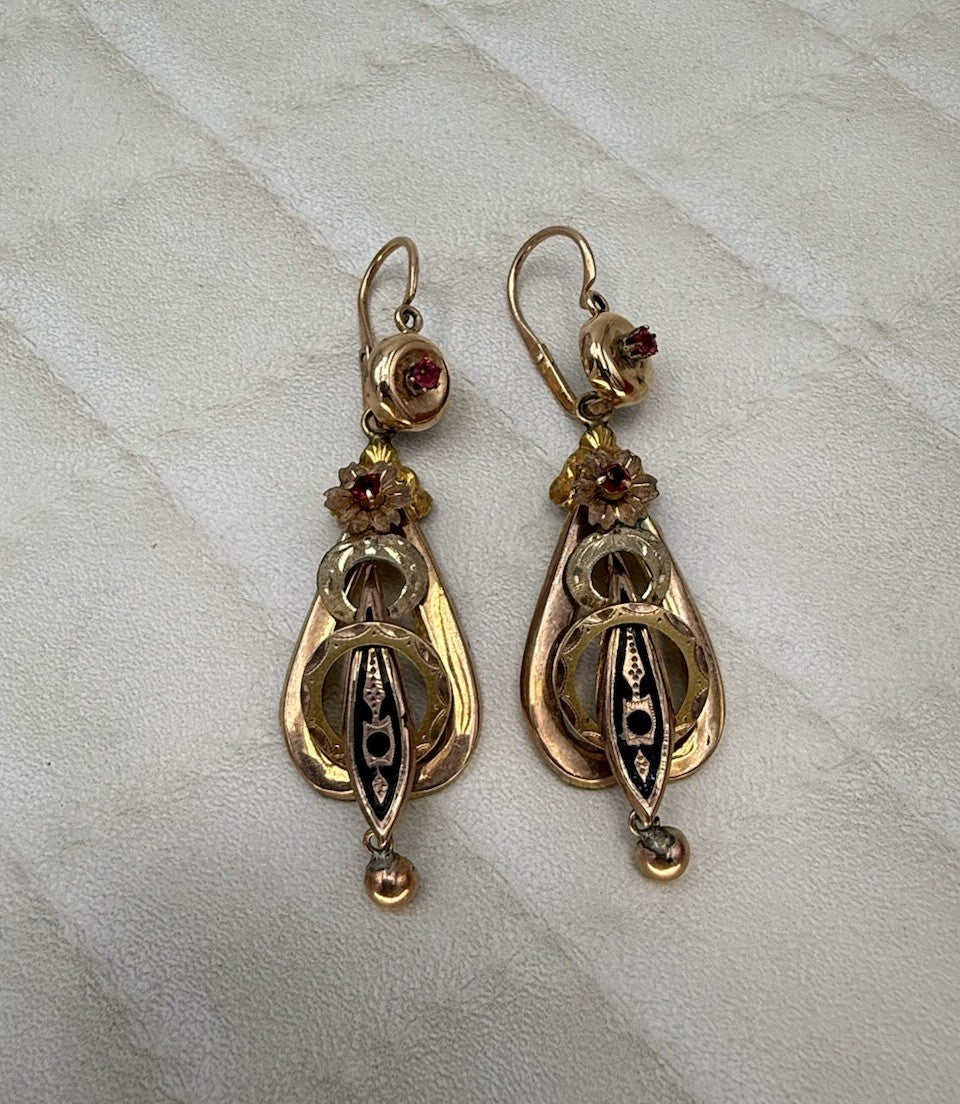Orecchini borbonici in oro 6/7 kt con paste vitree rosse e microperle – foto 5