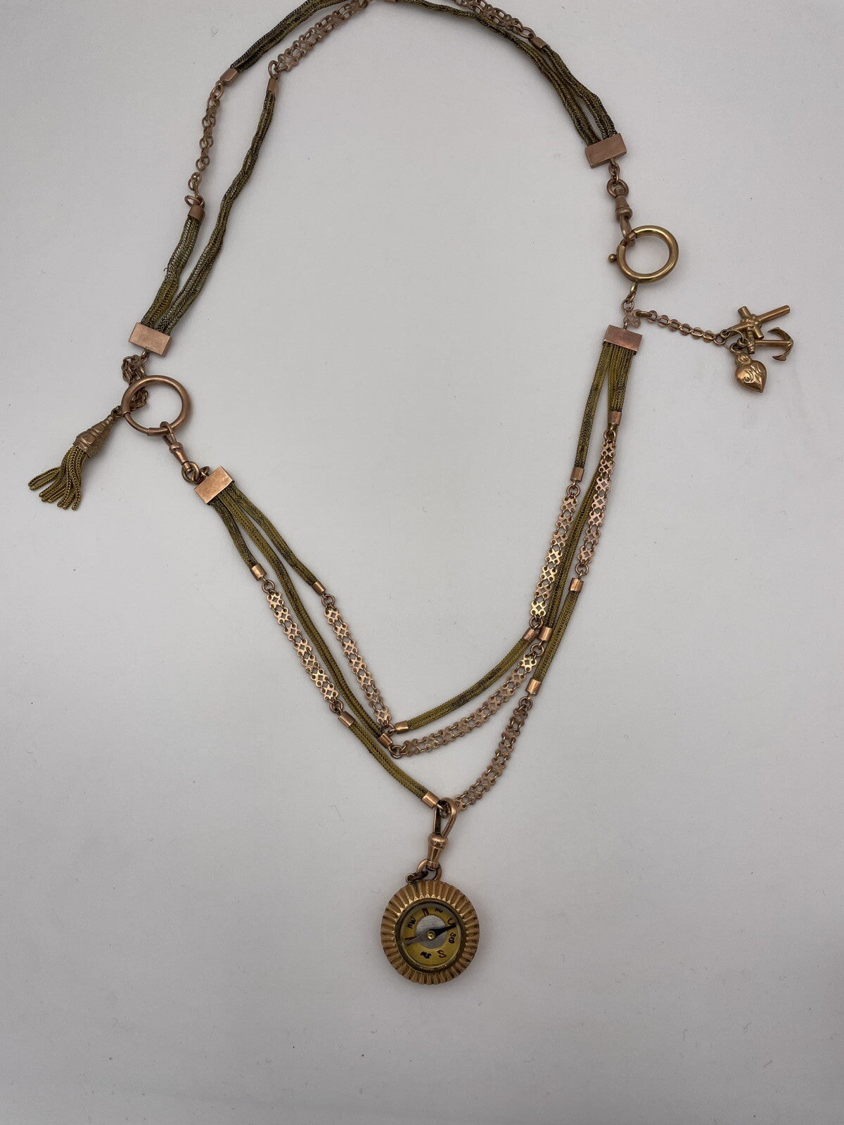 Doppia collana porta-orologio in oro rosa 6/7 kt con bussola e ciondoli – foto 3