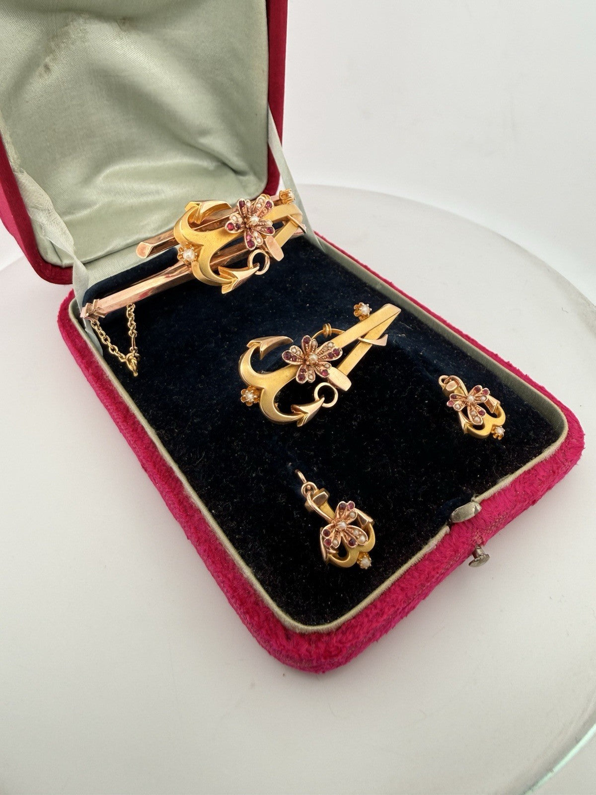 Parure antica bracciale, spilla e orecchini in oro 6/7 kt, fine '800 – foto 3