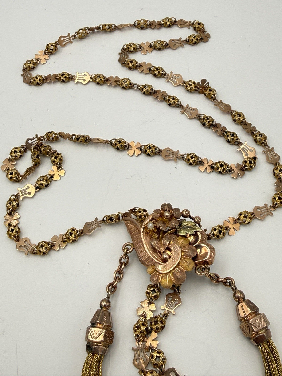 Collana saliscendi borbonica in oro 6/7 kt con cuore smaltato e microperle – foto 7