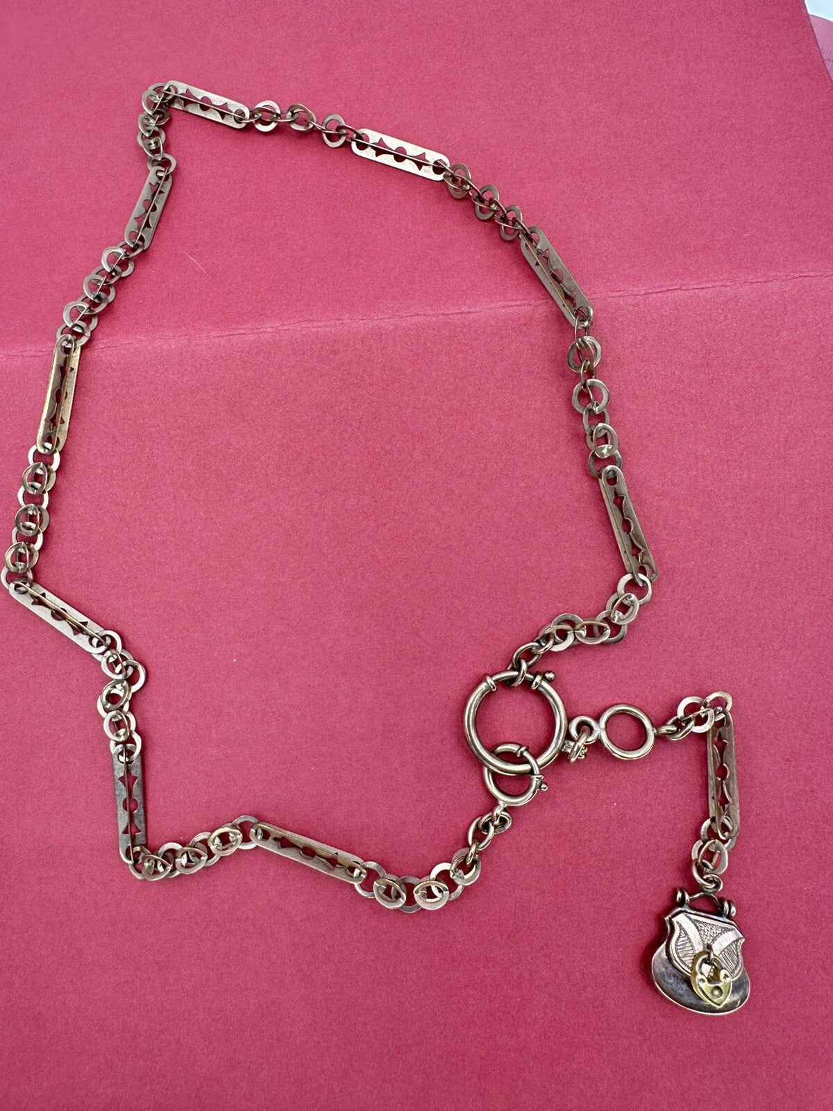 Collana in oro rosa 9 kt con moschettone e pendente a borsetta, inizi '900 – foto 2