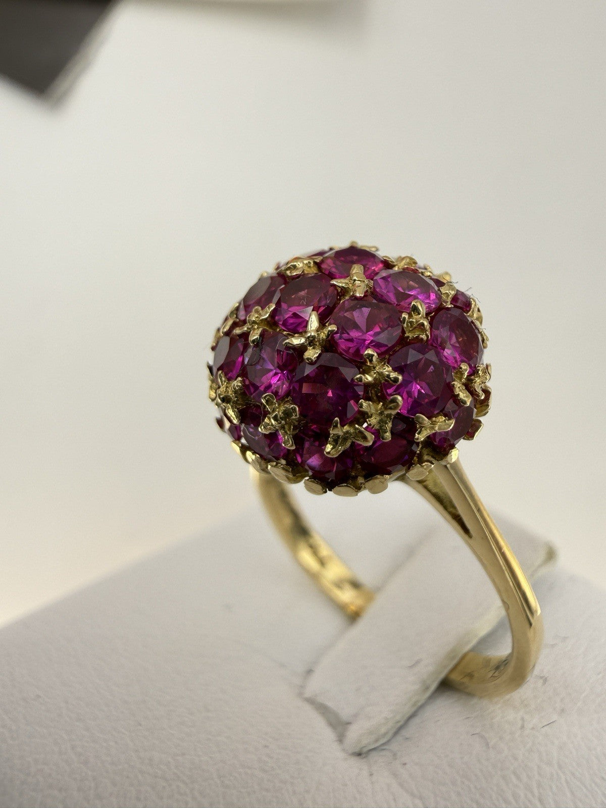 Anello a sfera vintage in oro 18 kt con rubini sintetici, anni '70 – foto 16