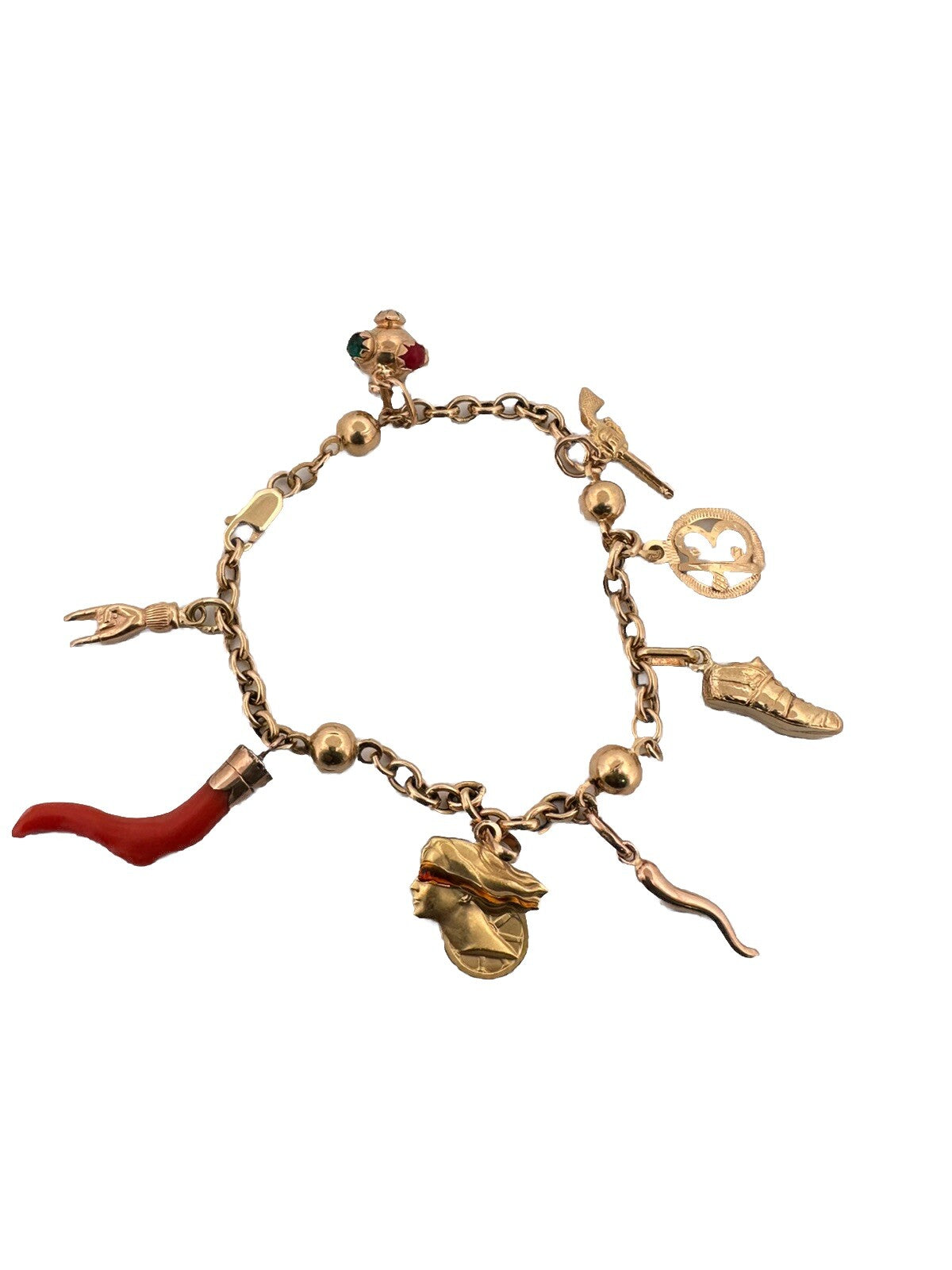 Bracciale portafortuna artigianale in oro 18 kt con 8 charms – foto 17