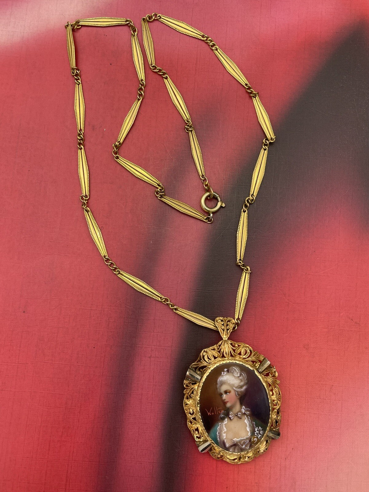 Collana antica con ciondolo-spilla miniatura in oro 18 kt, inizi '900 – foto 10