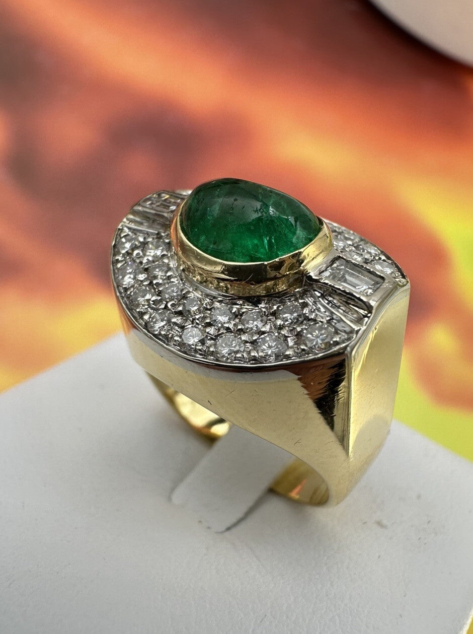 Anello a fascia in oro 18 kt con smeraldo cabochon e diamanti, anni '90 – foto 9