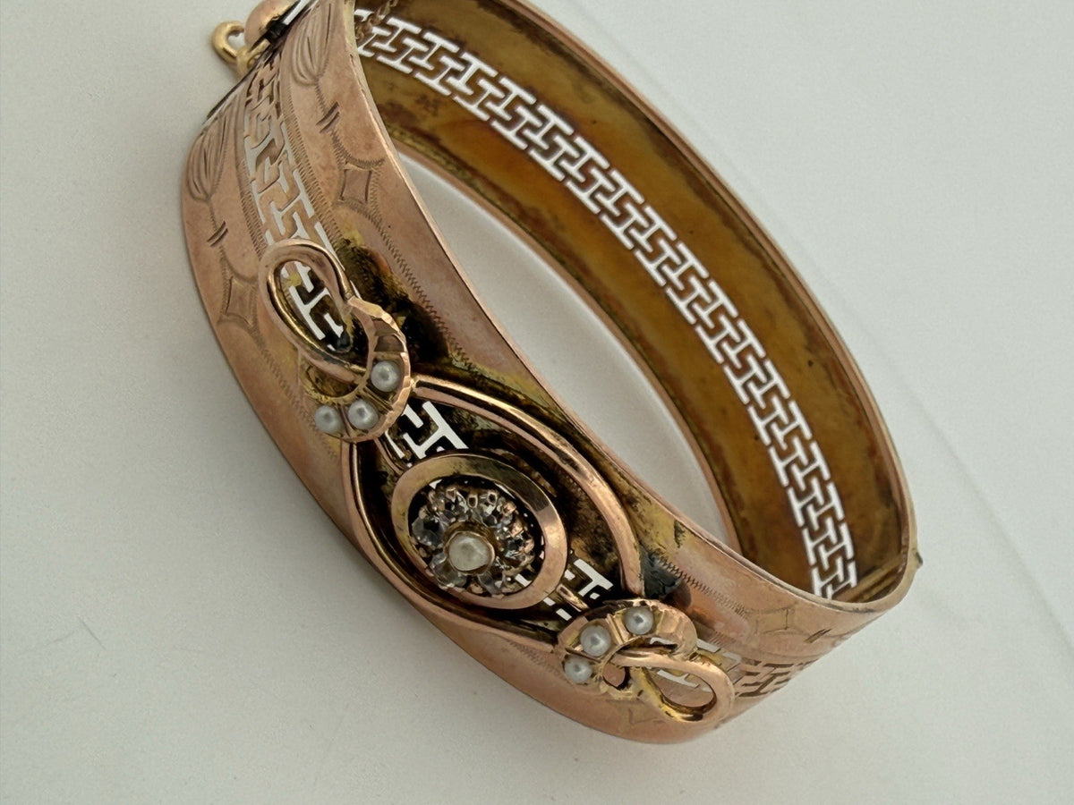 Bracciale a fascia antico in oro 6/7 kt con paste vitree e microperle – foto 18