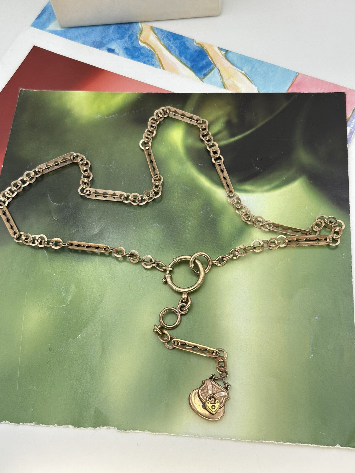 Collana in oro rosa 9 kt con moschettone e pendente a borsetta, inizi '900 – foto 15