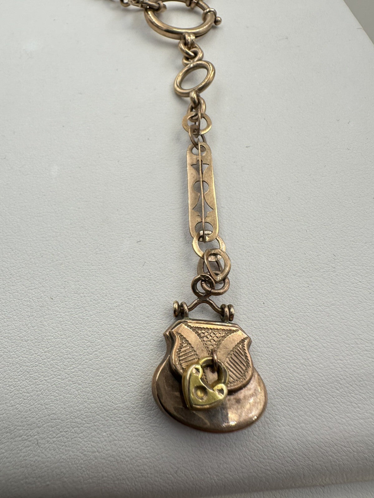 Collana in oro rosa 9 kt con moschettone e pendente a borsetta, inizi '900 – foto 7