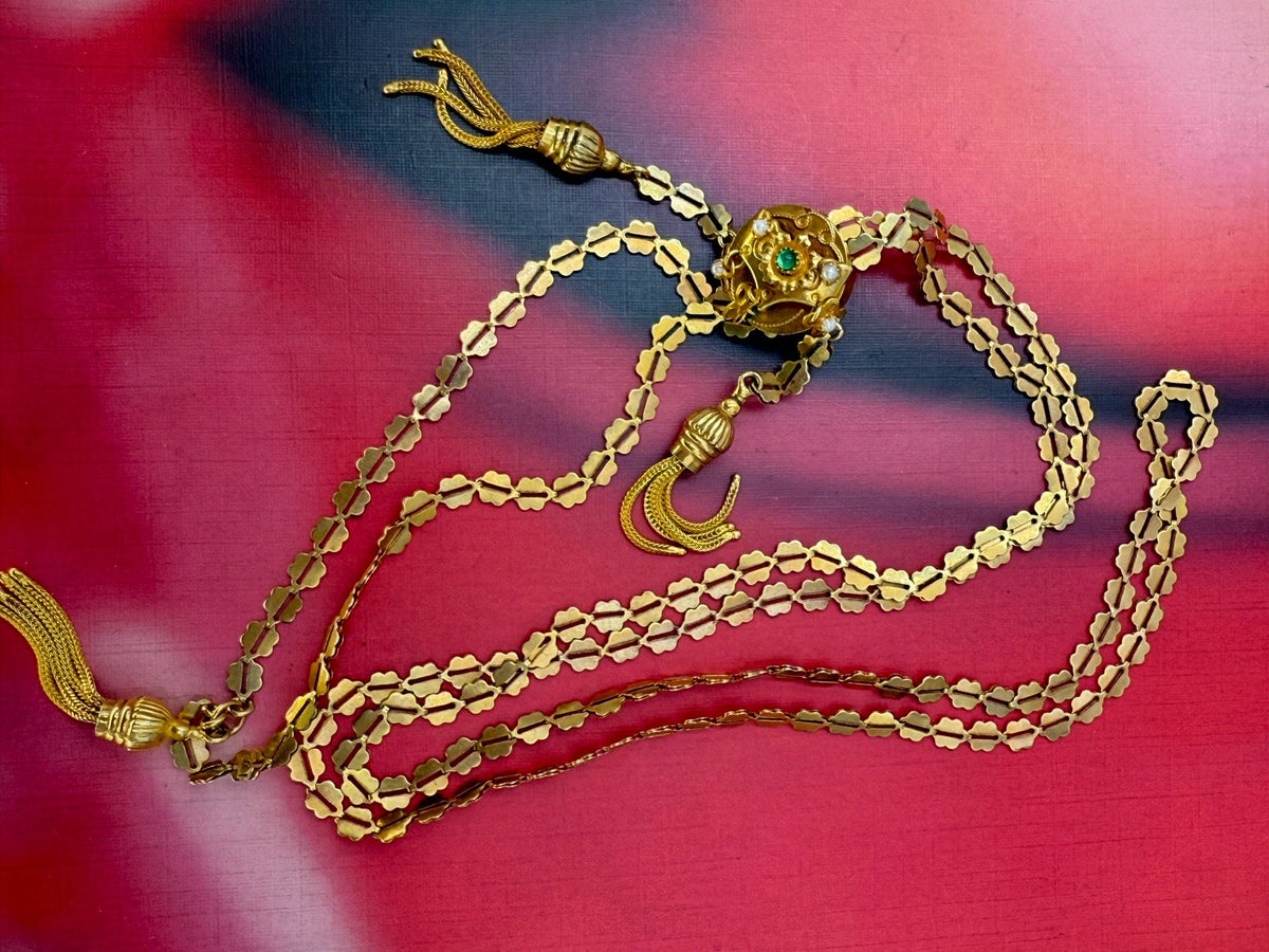 Collana saliscendi Charleston vintage in oro 12 kt, anni '60–'70