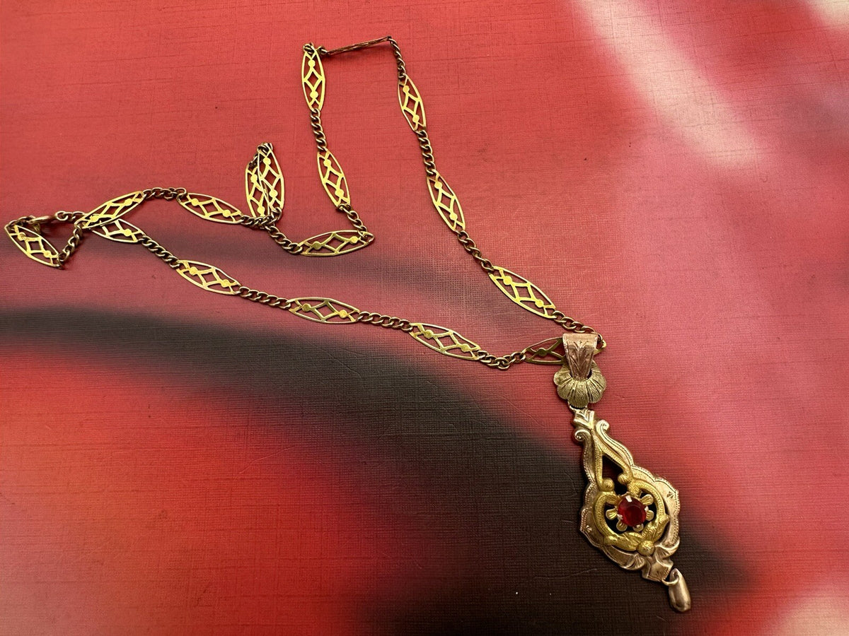 Collana antica in oro 6/7 kt con ciondolo e pietra rossa, inizi '900 – foto 6