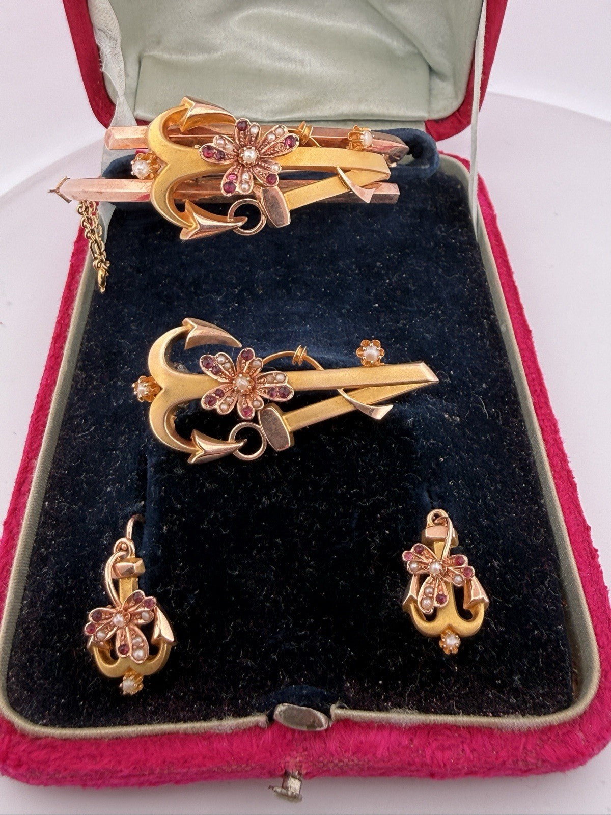 Parure antica bracciale, spilla e orecchini in oro 6/7 kt, fine '800 – foto 4