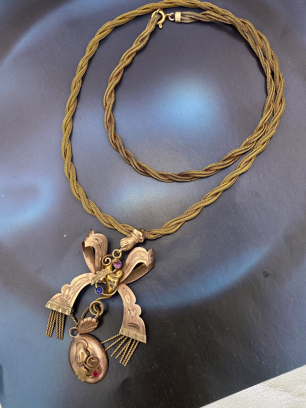 Collana borbonica Fiocco d'amore in oro 6/7 kt con pietre colorate – foto 2
