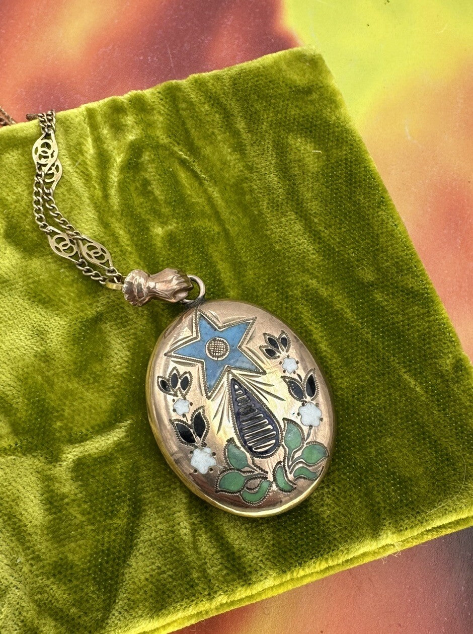 Collana antica in oro 6/7 kt con ciondolo a smalti multicolor, fine '800 – foto 7