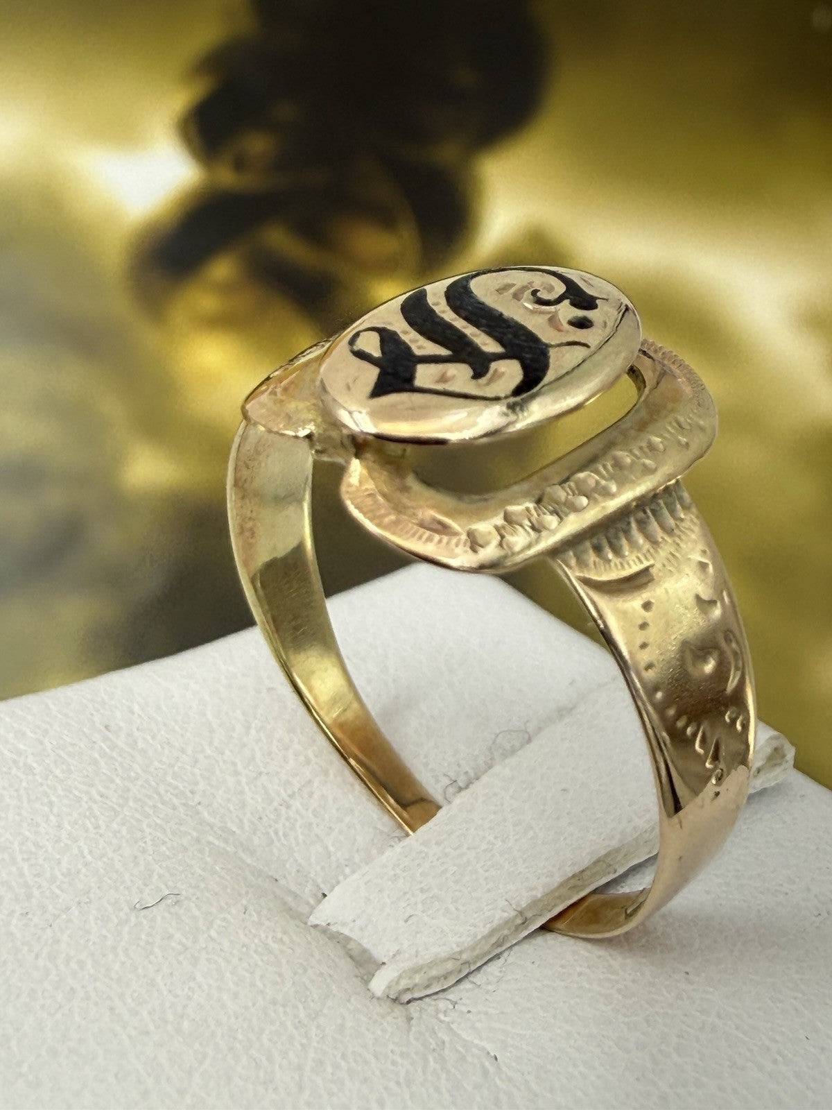 Anello borbonico con lettera S smaltata in oro 6/7 kt, misura 21 – foto 5