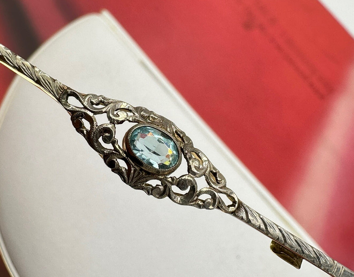 Spilla antica in oro 12 kt con pasta vitrea azzurra, inizi '900 – foto 3