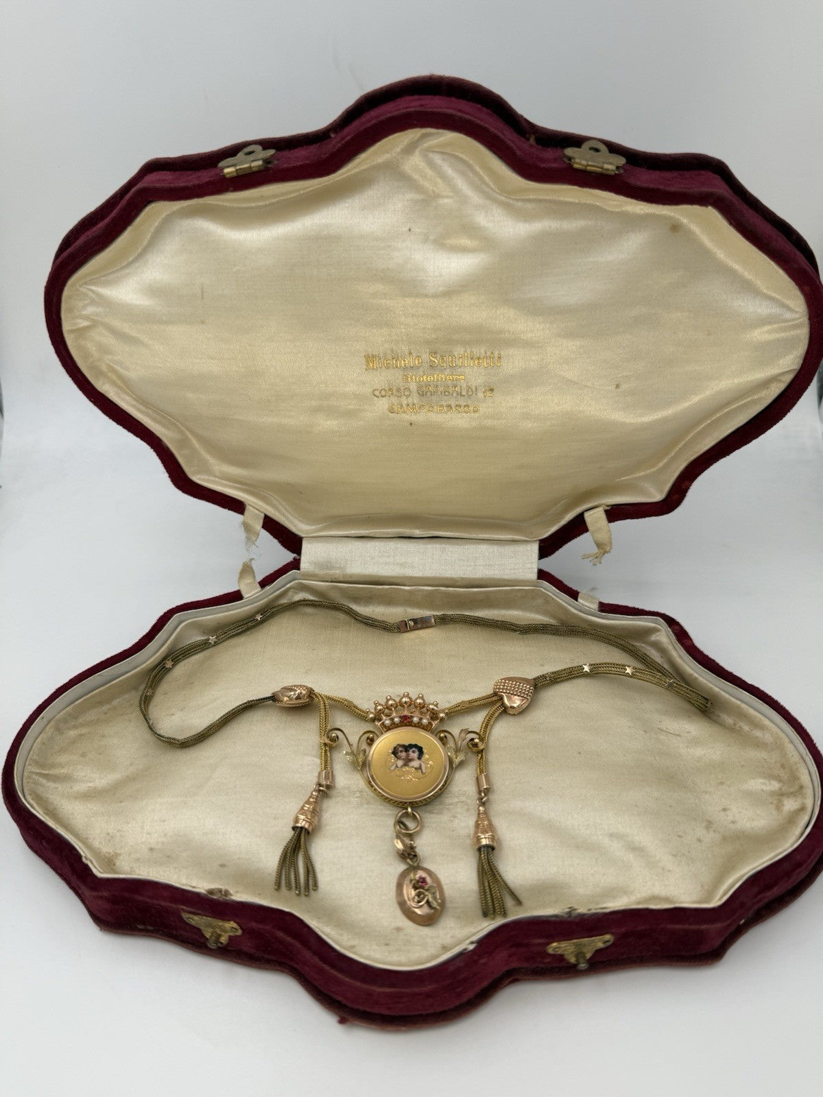 Collana antica in oro 6/7 kt con smalti, microperle e nappe, fine '800 – foto 3