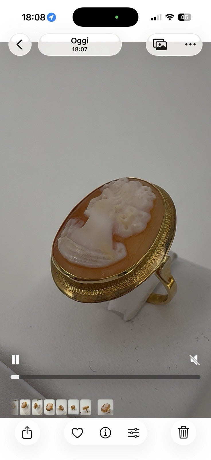 Anello con cammeo in conchiglia volto di donna, oro 18 kt – foto 14