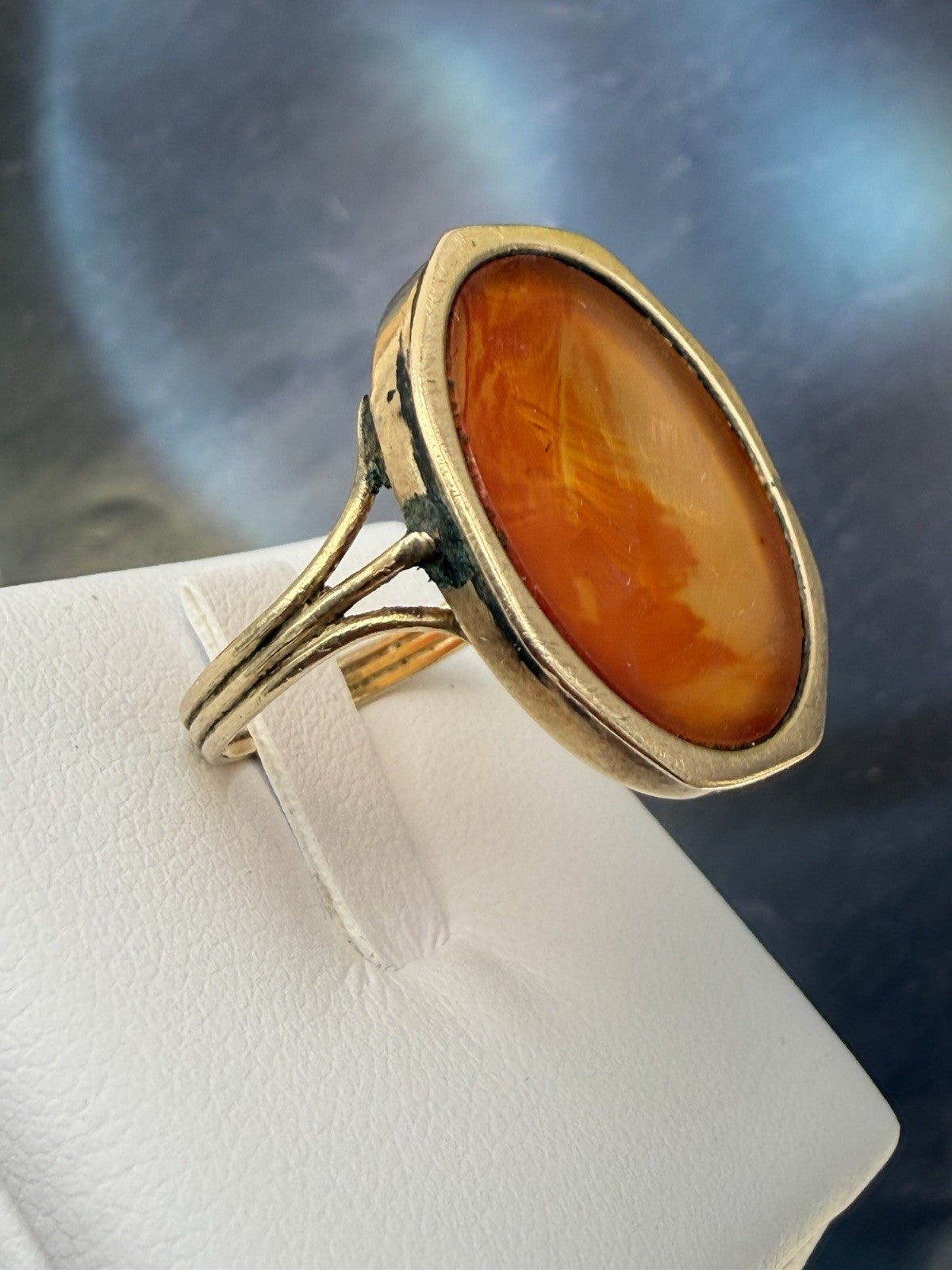 Anello borbonico in oro 6/7 kt con corniola incisa a volto di filosofo – foto 13
