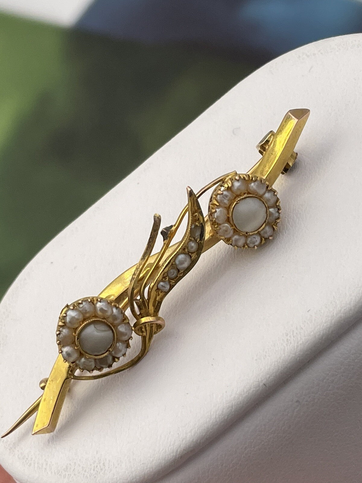 Spilla antica in oro rosso 6/7 kt con piccole perle, fine '800 – foto 4