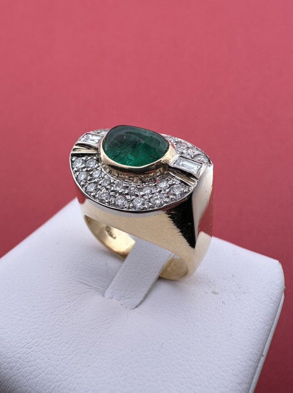 Anello a fascia in oro 18 kt con smeraldo cabochon e diamanti, anni '90 – foto 19