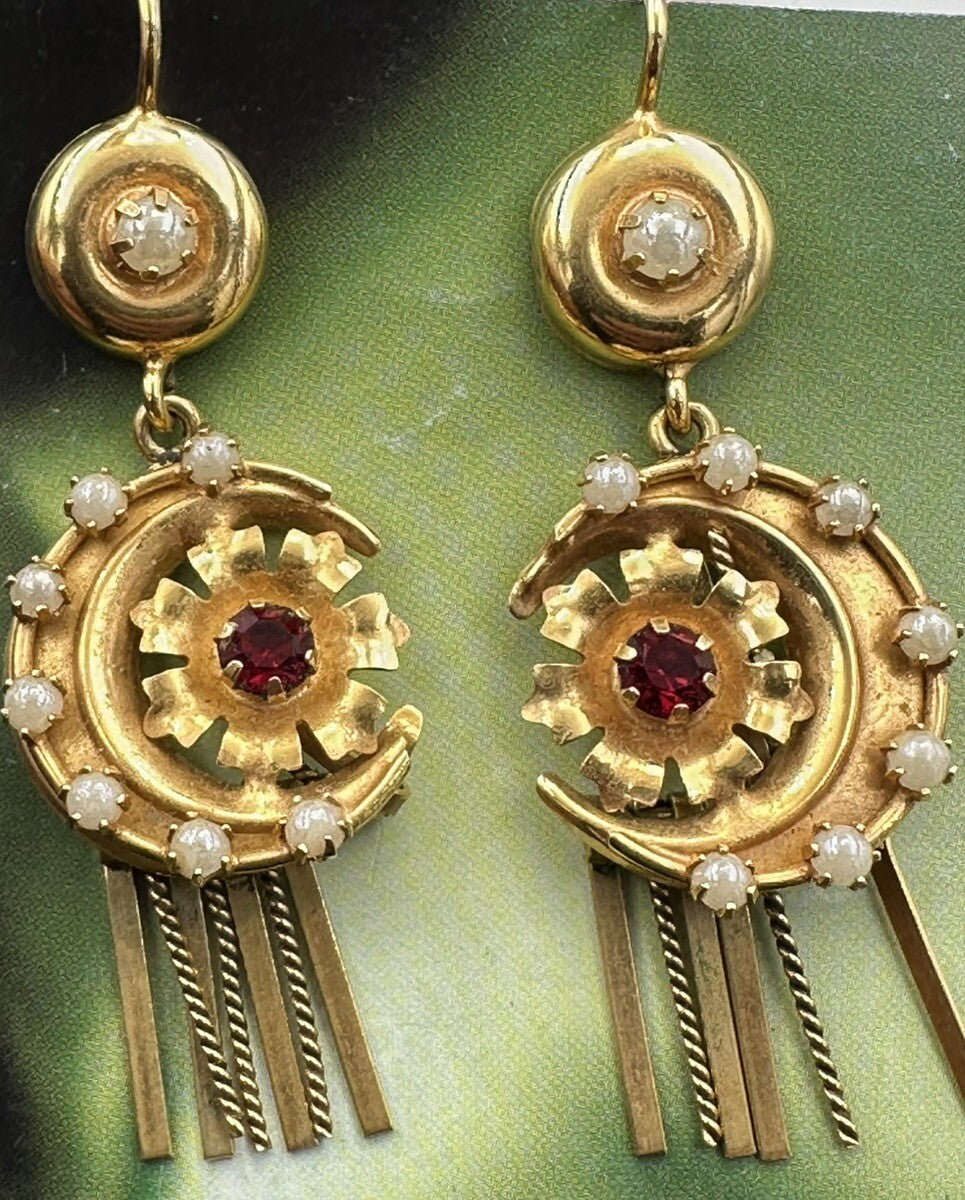 Orecchini pendenti vintage in oro 12 kt con paste vitree, anni '50–'60 – foto 12