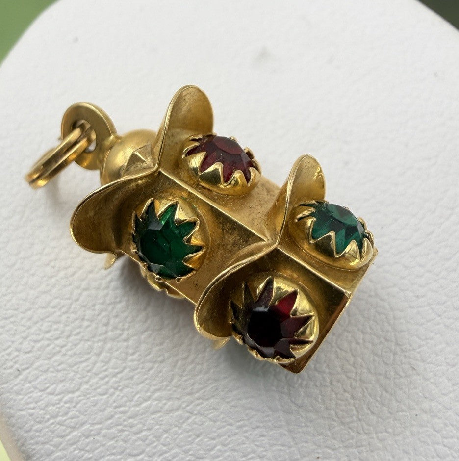Ciondolo semaforo vintage in oro 18 kt con paste vitree, anni '70 – foto 3