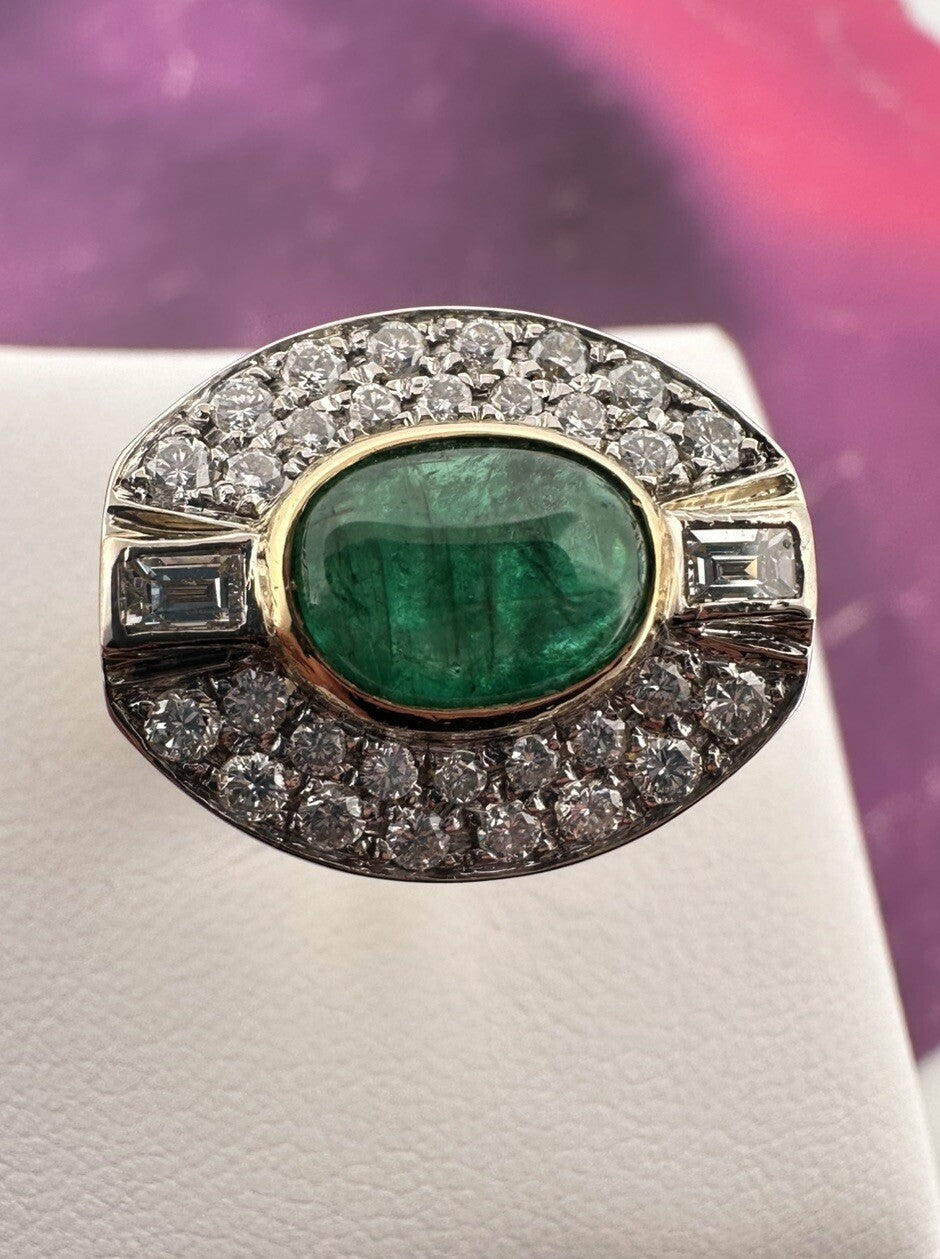 Anello a fascia in oro 18 kt con smeraldo cabochon e diamanti, anni '90 – foto 10