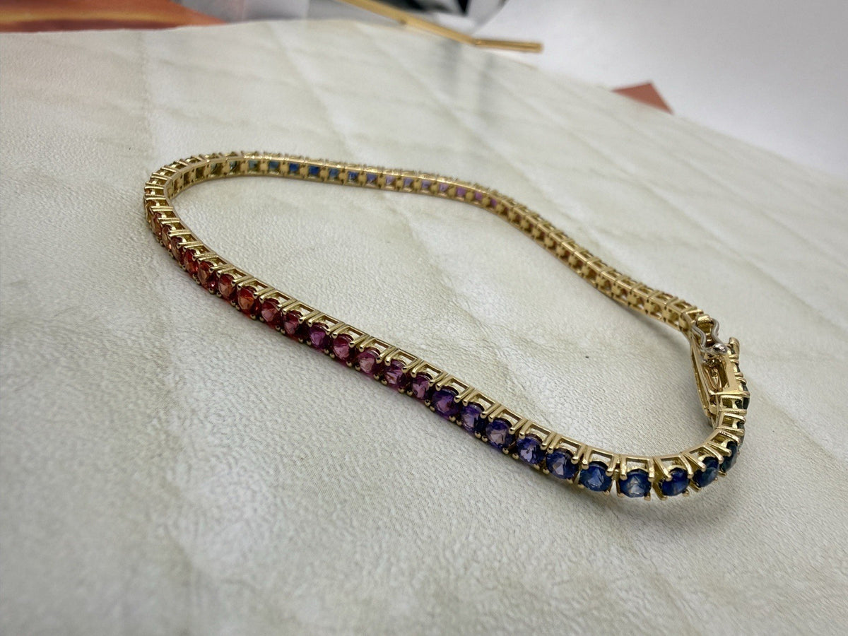 Bracciale tennis rainbow in oro giallo 18 kt con zaffiri multicolor – foto 9