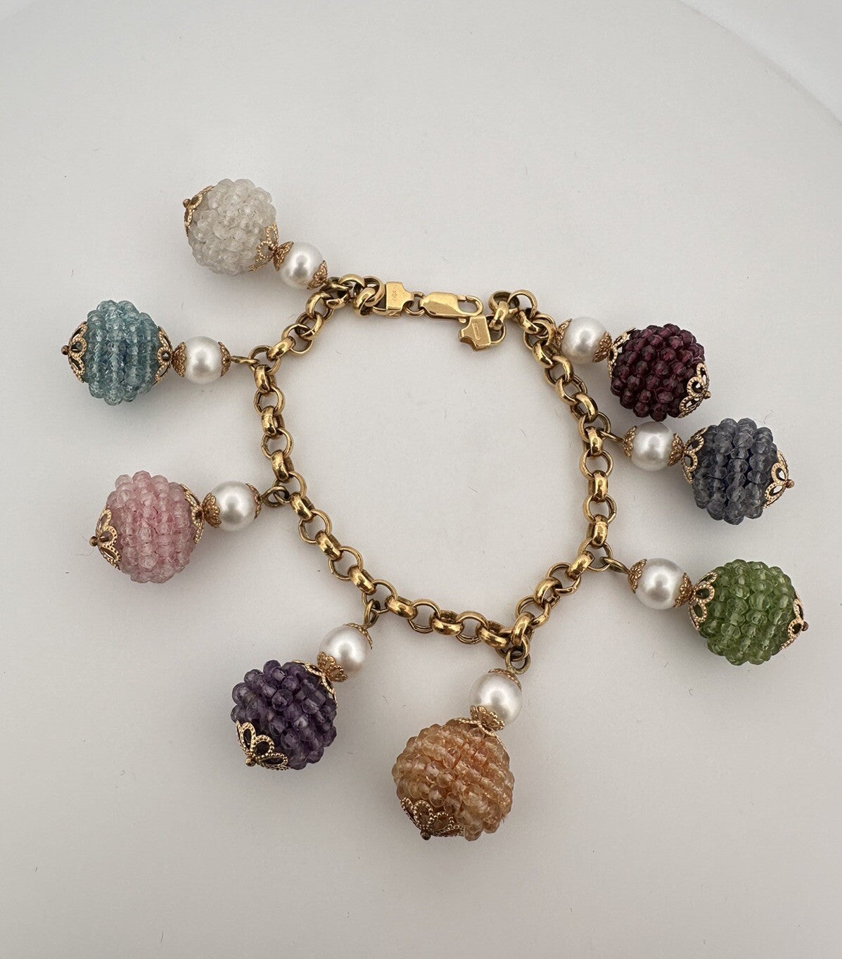 Bracciale charms in oro giallo 18 kt con pietre dure e perle – foto 12