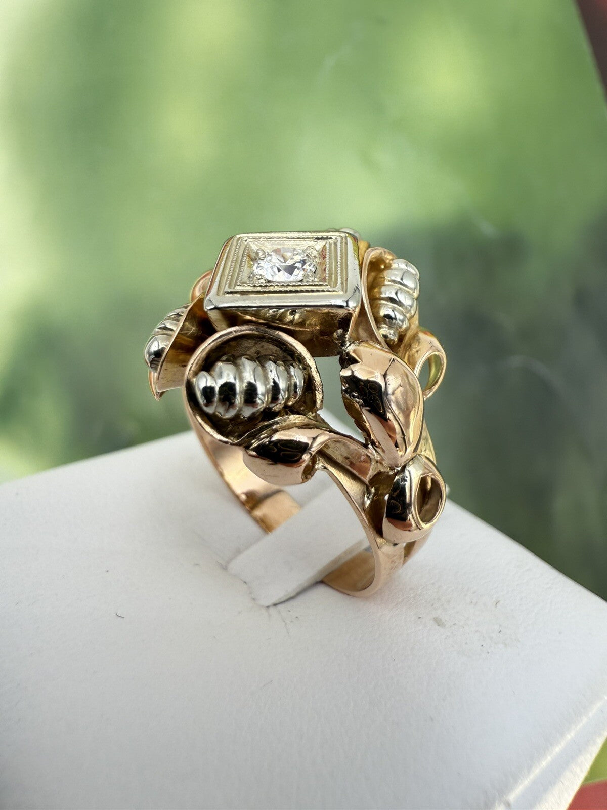 Anello vintage in oro rosso 18 kt con brillante da 0,15 ct, anni '50 – foto 16
