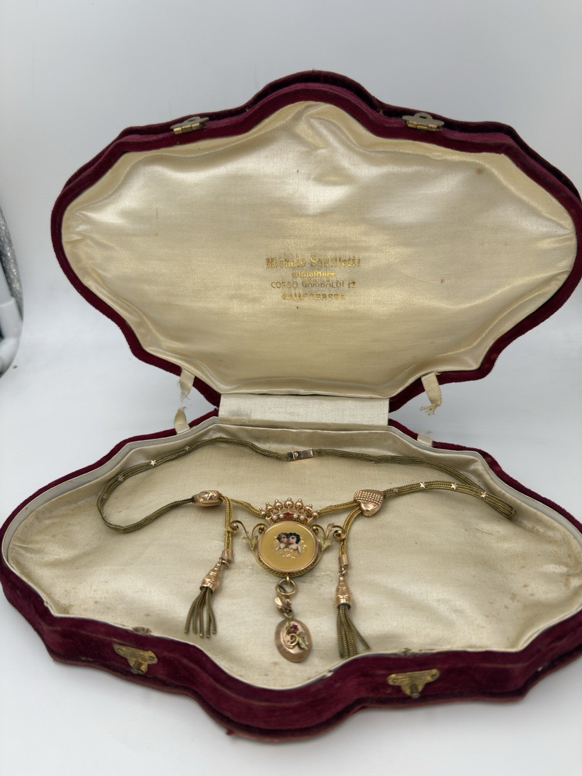Collana antica in oro 6/7 kt con smalti, microperle e nappe, fine '800 – foto 2