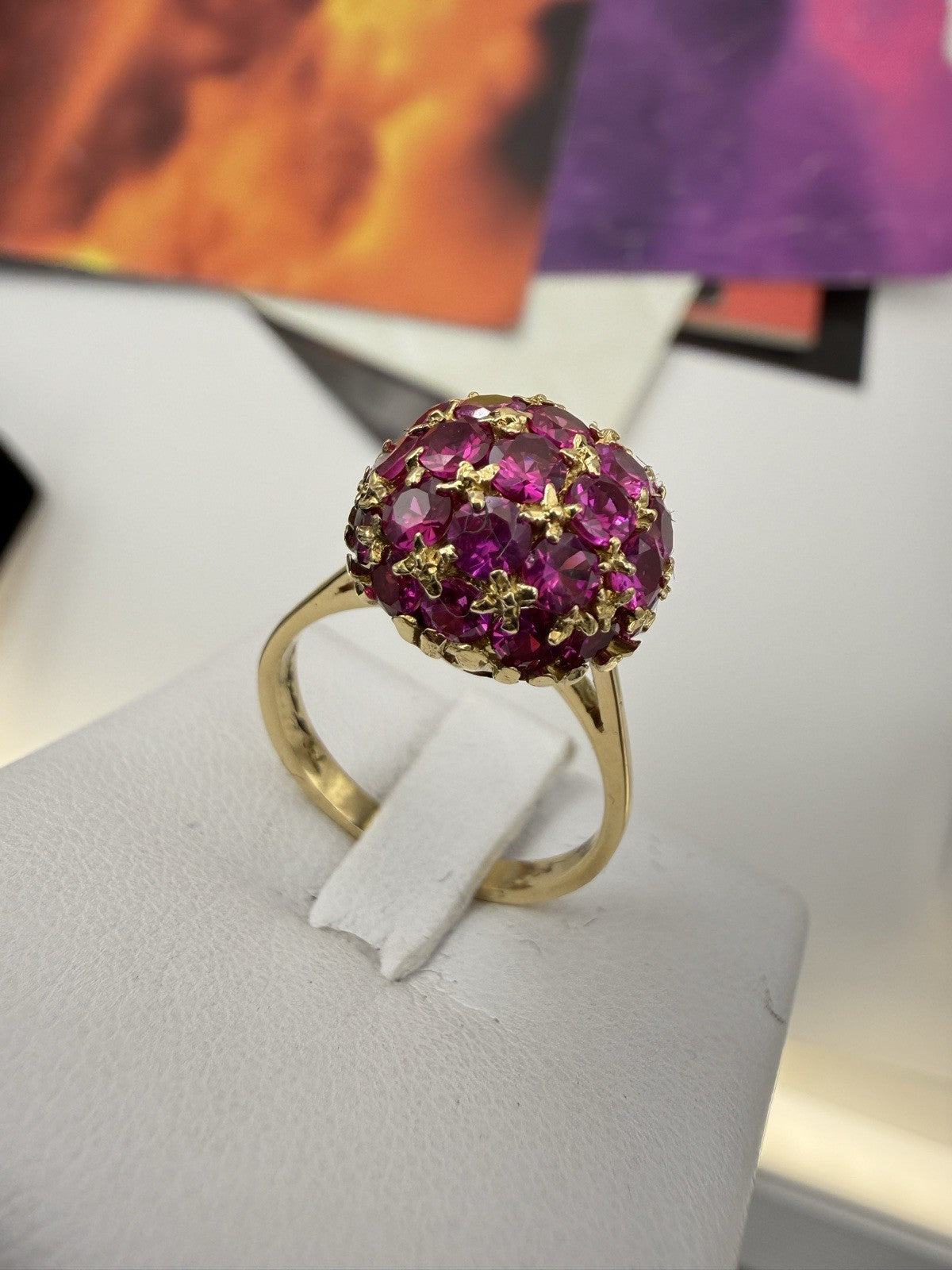 Anello a sfera vintage in oro 18 kt con rubini sintetici, anni '70 – foto 14
