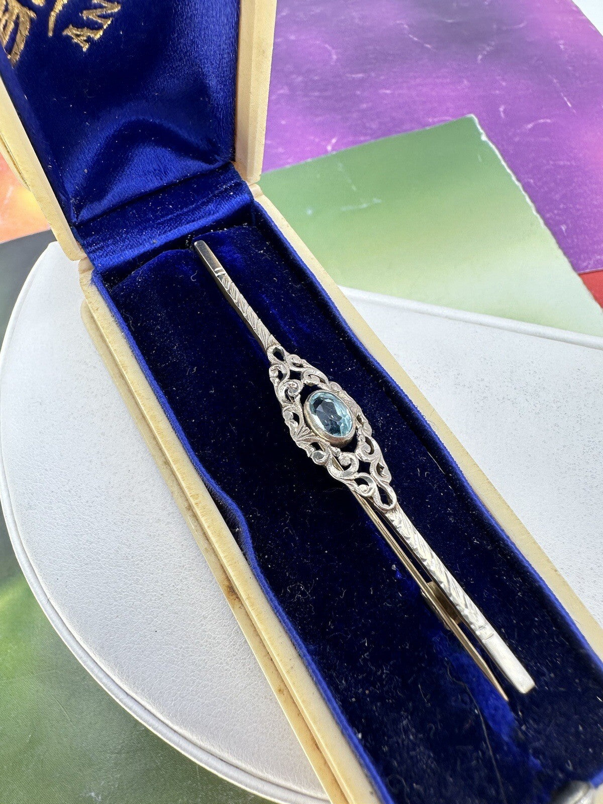 Spilla antica in oro 12 kt con pasta vitrea azzurra, inizi '900 – foto 13