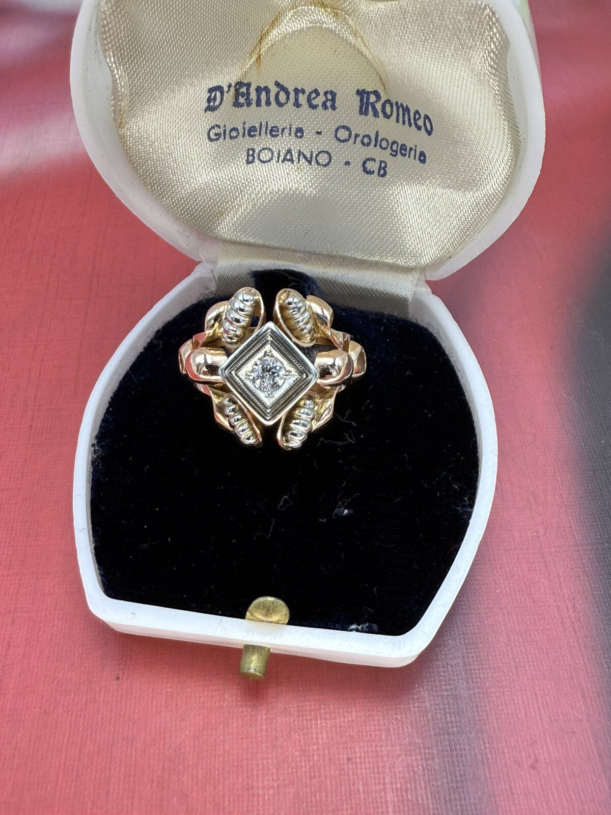 Anello vintage in oro rosso 18 kt con brillante da 0,15 ct, anni '50 – foto 3