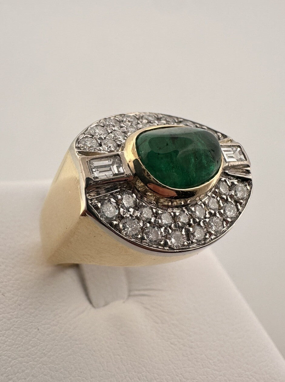 Anello a fascia in oro 18 kt con smeraldo cabochon e diamanti, anni '90 – foto 14
