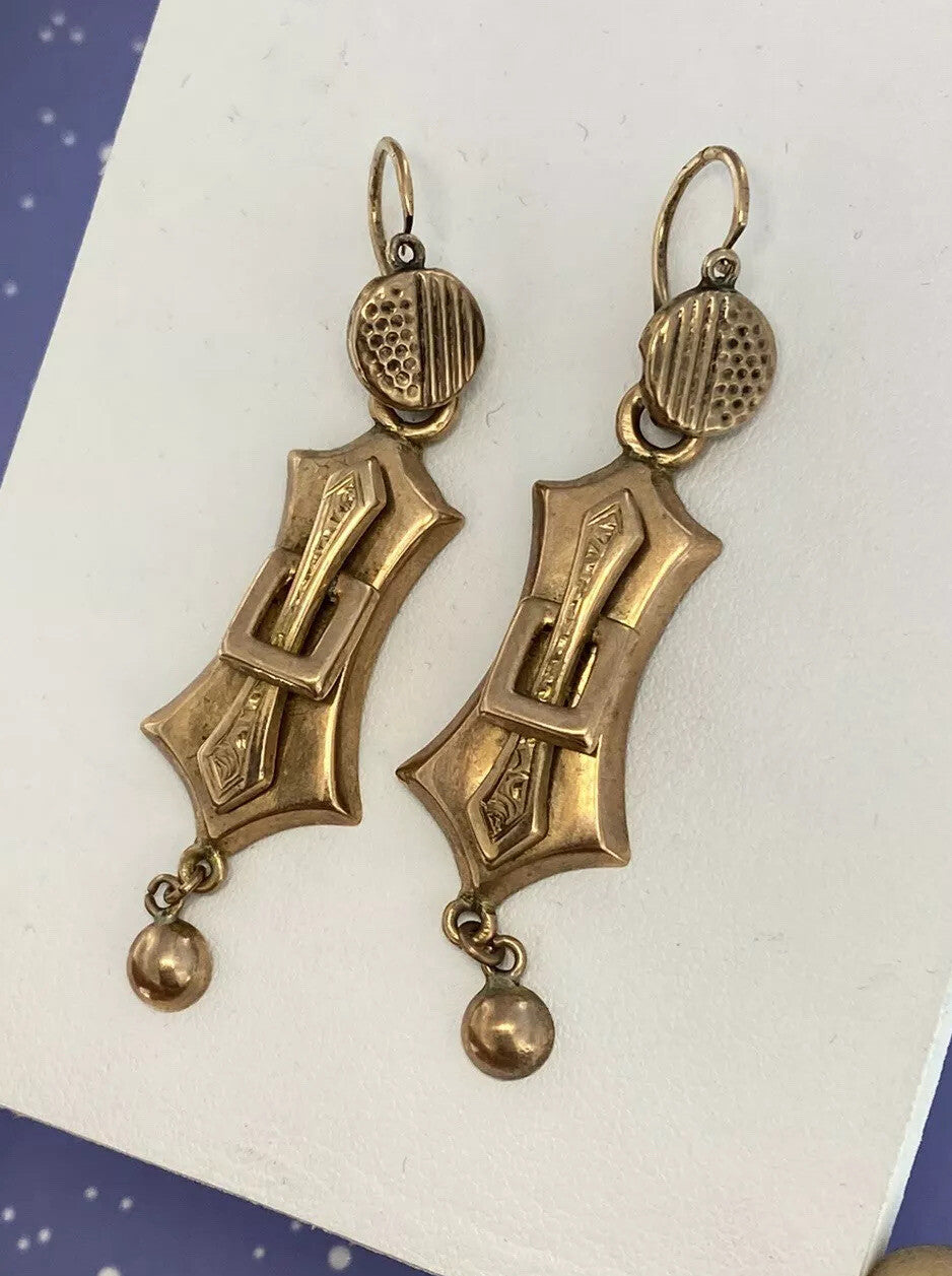 Orecchini pendenti antichi in oro rosso 6/7 kt a tre elementi, fine '800 – foto 8