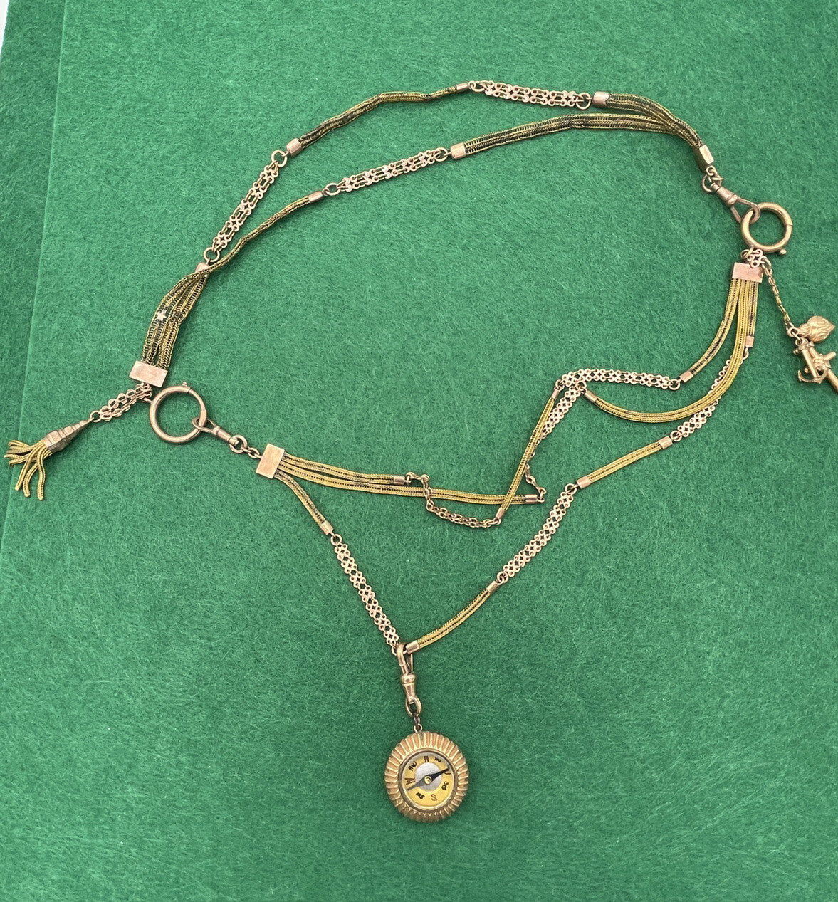 Doppia collana porta-orologio in oro rosa 6/7 kt con bussola e ciondoli – foto 4