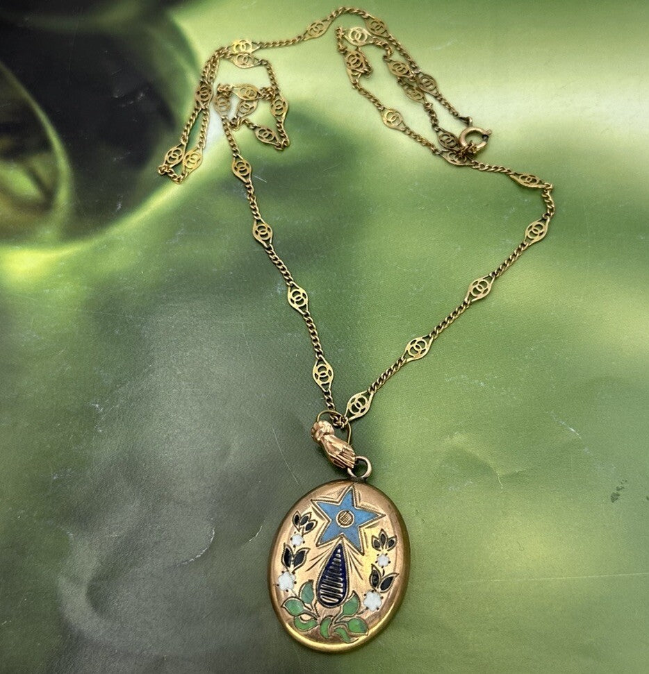 Collana antica in oro 6/7 kt con ciondolo a smalti multicolor, fine '800 – foto 4