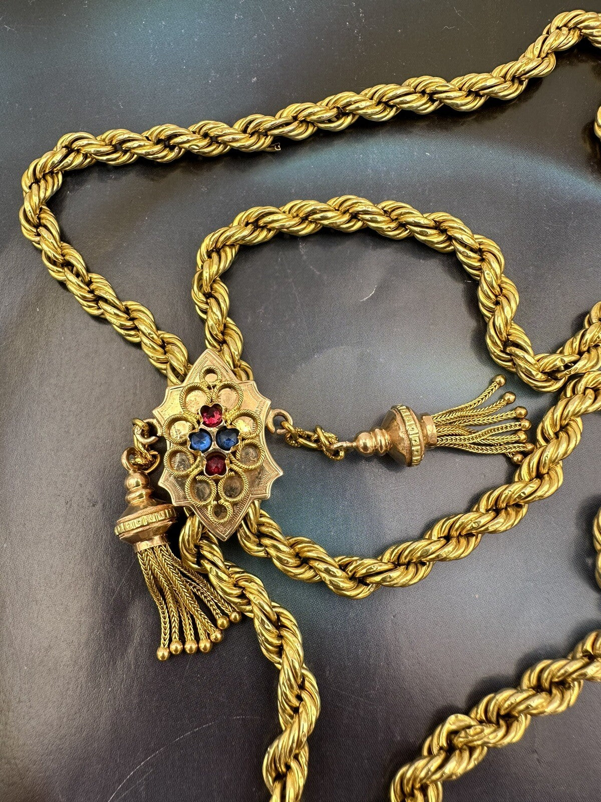 Collana saliscendi antica in oro 6/7 kt con ciondolo chiave del cuore – foto 13