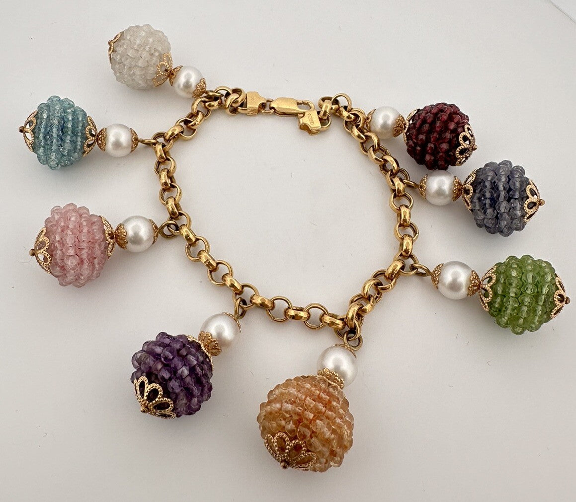 Bracciale charms in oro giallo 18 kt con pietre dure e perle – foto 7