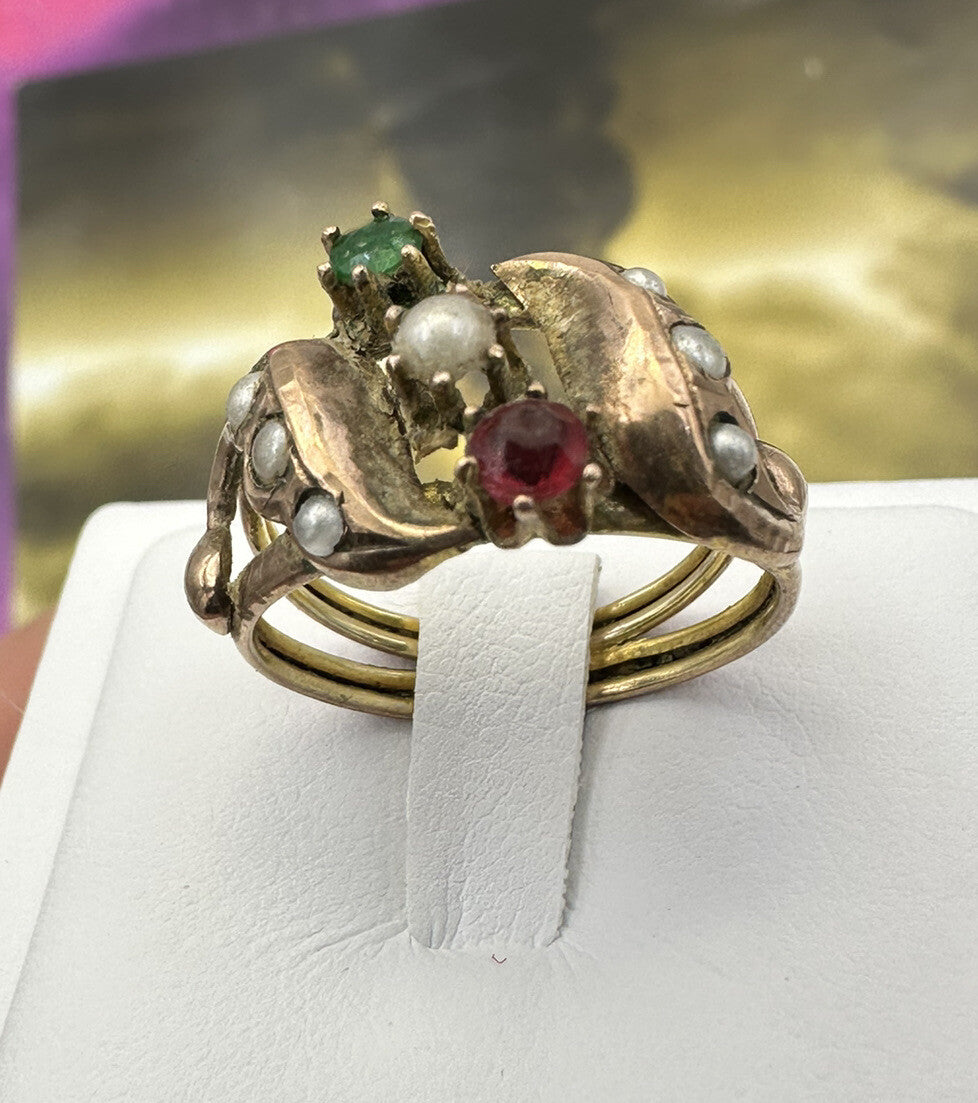 Anello borbonico in oro 6/7 kt con paste vitree e mezza perla, fine '800 – foto 17
