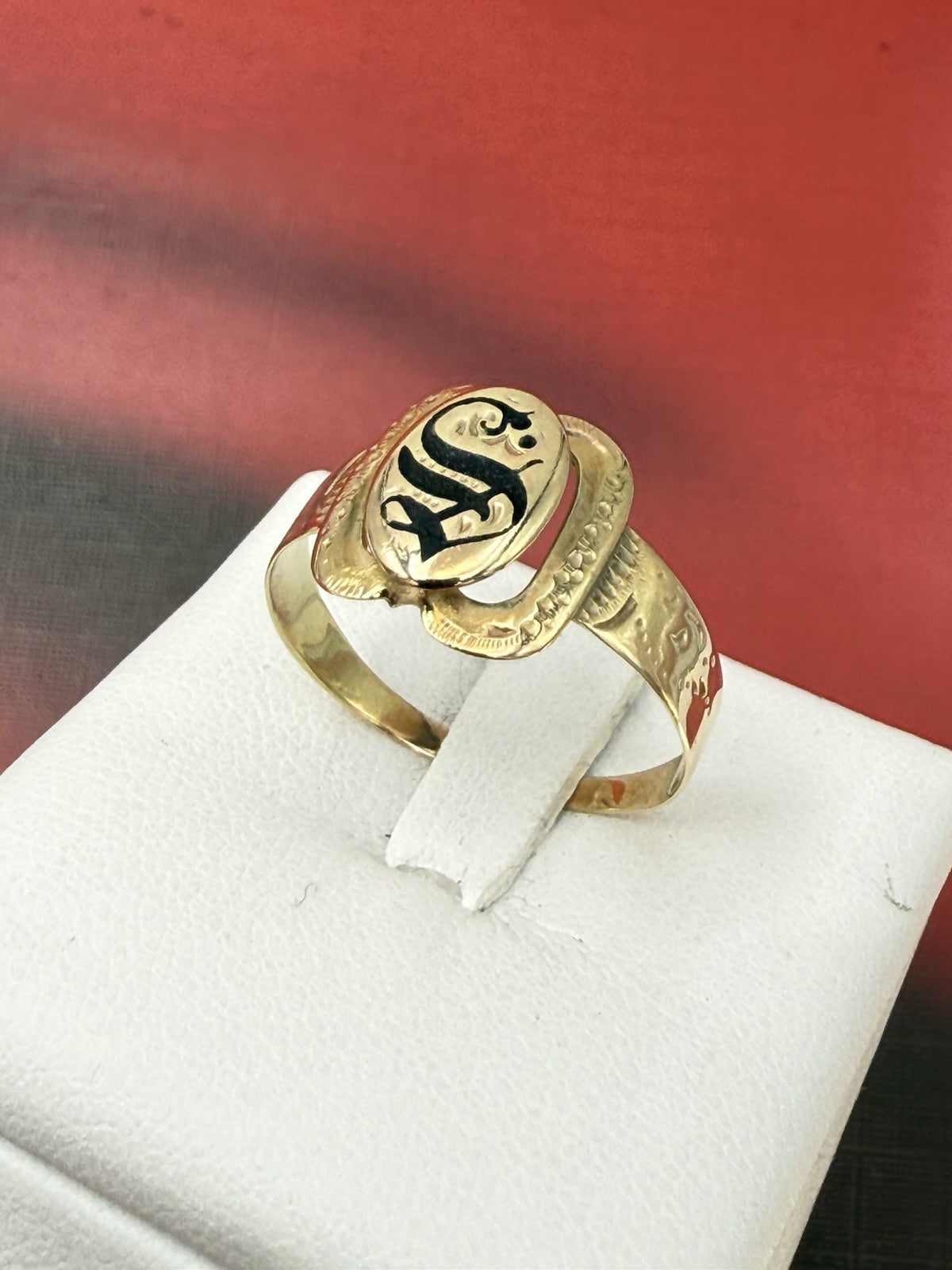 Anello borbonico con lettera S smaltata in oro 6/7 kt, misura 21 – foto 11